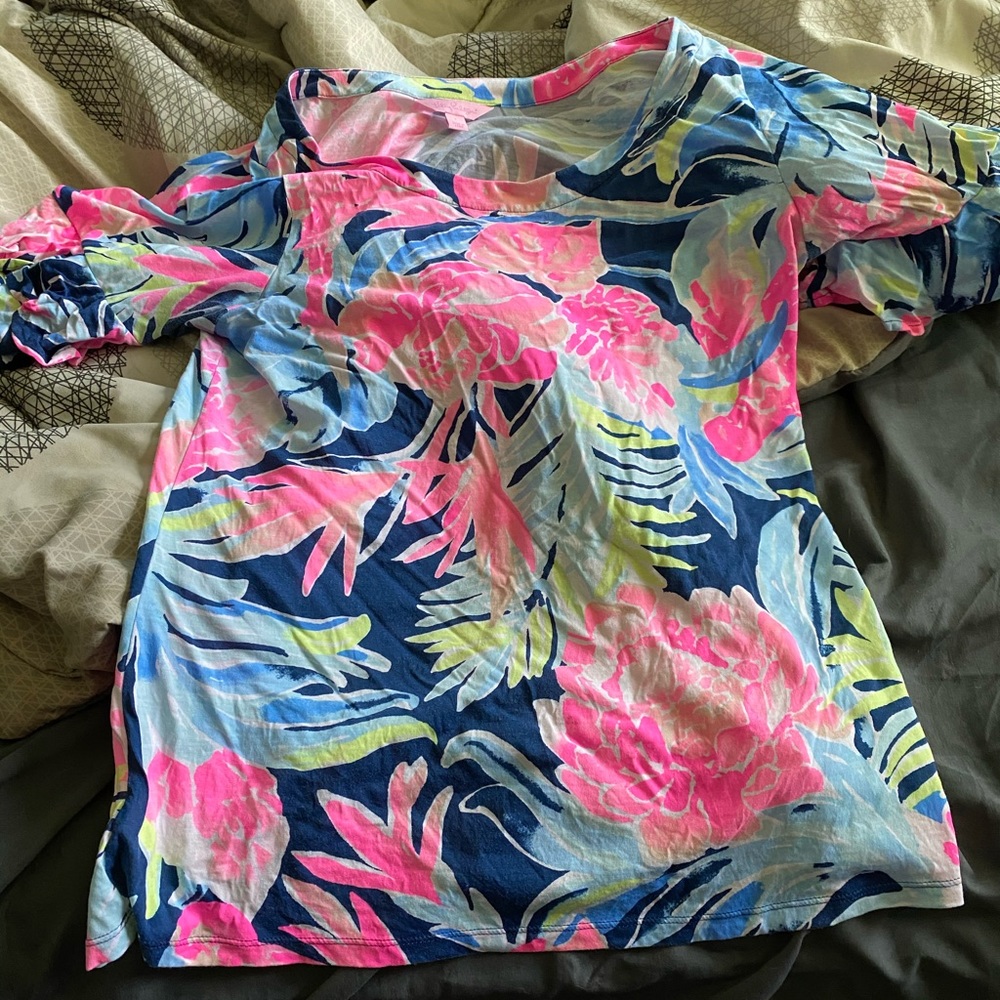 Lilly Pulitzer Vibrant Pink and Blue Long Sleeve Top